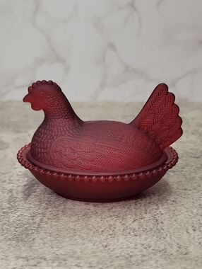 Red Glass Hen on a nest HON